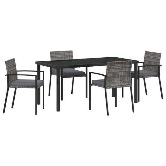 vidaXL 5 Piece Garden Dining Set Grey Poly Rattan