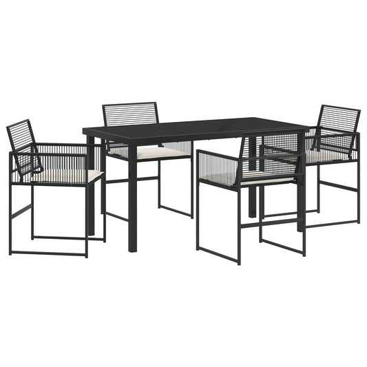 vidaXL 5 Piece Garden Dining Set with Cushions Black Poly Rattan