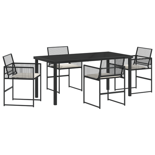 vidaXL 5 Piece Garden Dining Set with Cushions Black Poly Rattan