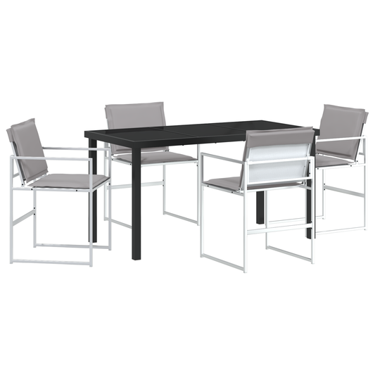 vidaXL 5 Piece Garden Dining Set with Cushions White Textilene and Steel