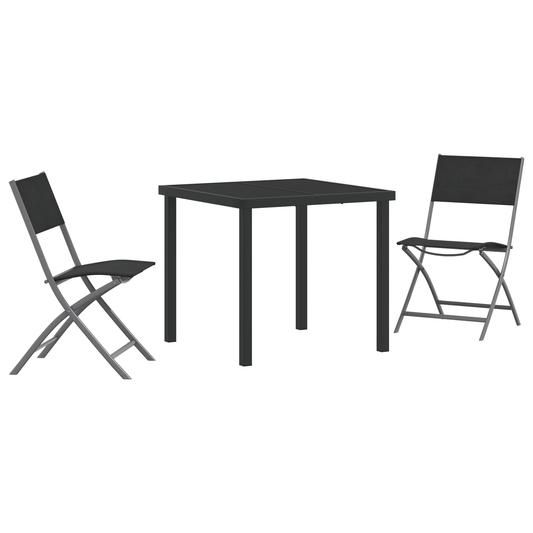 vidaXL 3 Piece Garden Dining Set Black Textilene and Steel
