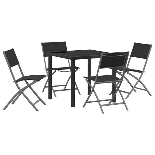 vidaXL 5 Piece Garden Dining Set - Black Textilene and Steel