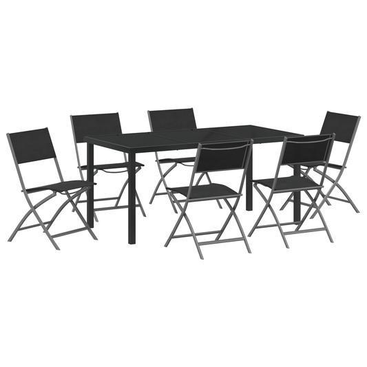 vidaXL 7 Piece Garden Dining Set Black Textilene and Steel