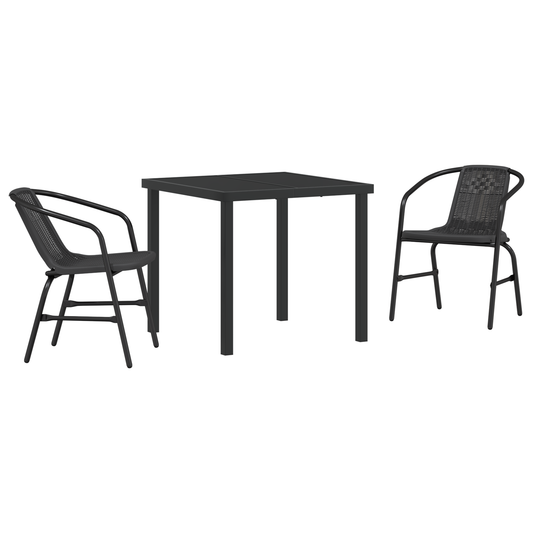 vidaXL 3 Piece Garden Dining Set Black Poly Rattan