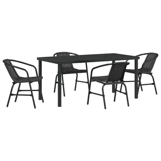 vidaXL 5 Piece Garden Dining Set Black Poly Rattan