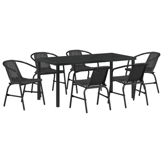 vidaXL 7 Piece Garden Dining Set Black Poly Rattan