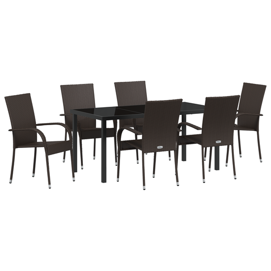 vidaXL 7 Piece Garden Dining Set - Brown Poly Rattan