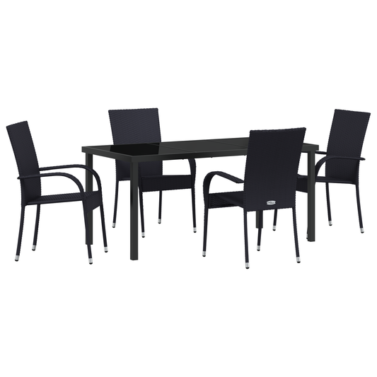 vidaXL 5 Piece Garden Dining Set – Black Poly Rattan