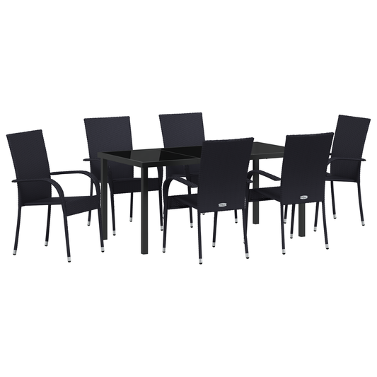 vidaXL 7 Piece Garden Dining Set – Black Poly Rattan