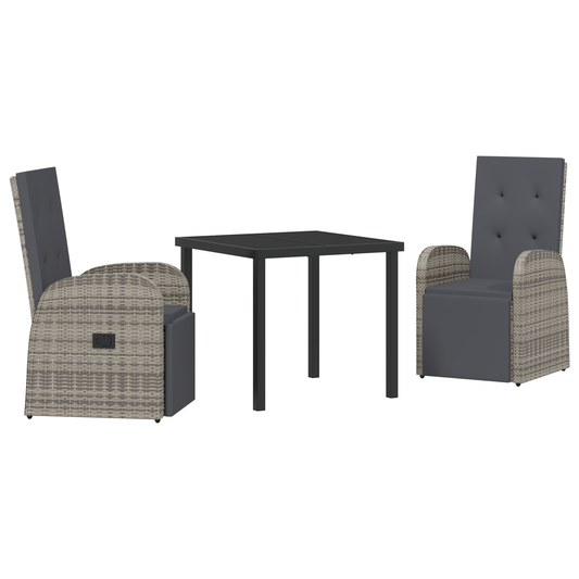 vidaXL 3 Piece Garden Dining Set with Cushions Grey Poly Rattan