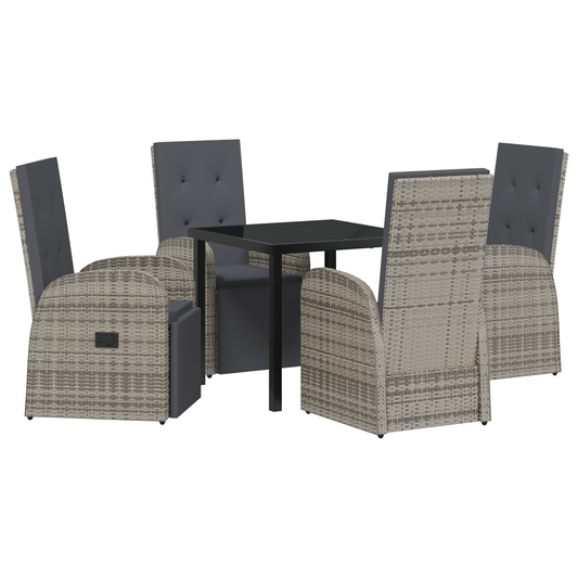 vidaXL 5 Piece Garden Dining Set with Cushions Grey Poly Rattan