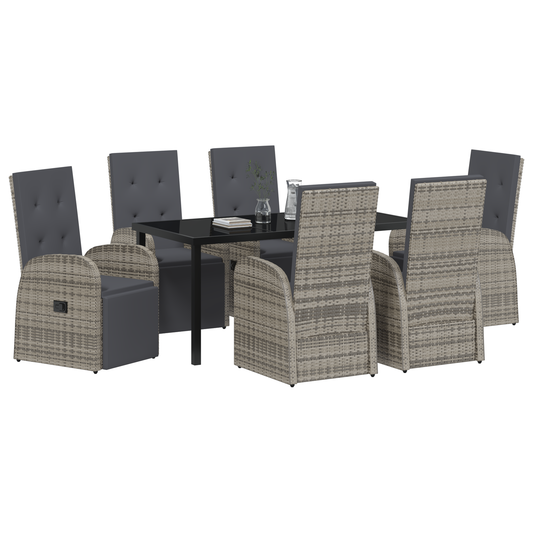 vidaXL 7 Piece Garden Dining Set with Cushions Grey Poly Rattan