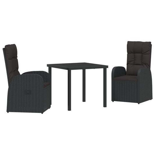 vidaXL 3 Piece Garden Dining Set with Cushions Black Poly Rattan