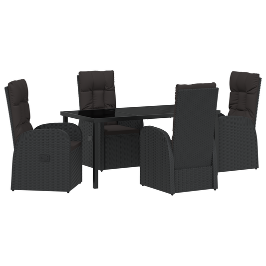 vidaXL 5 Piece Garden Dining Set with Cushions - Black Poly Rattan