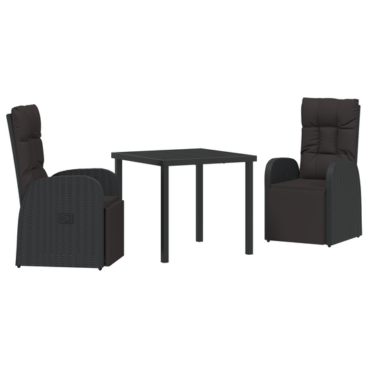 vidaXL 3 Piece Garden Dining Set with Cushions Black Poly Rattan