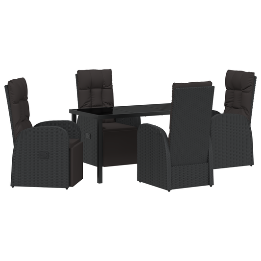 vidaXL 5 Piece Garden Dining Set with Cushions Black Poly Rattan