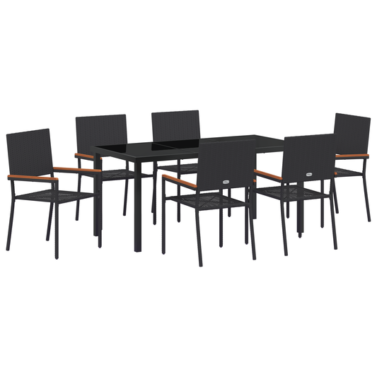 vidaXL 7 Piece Garden Dining Set Black Poly Rattan