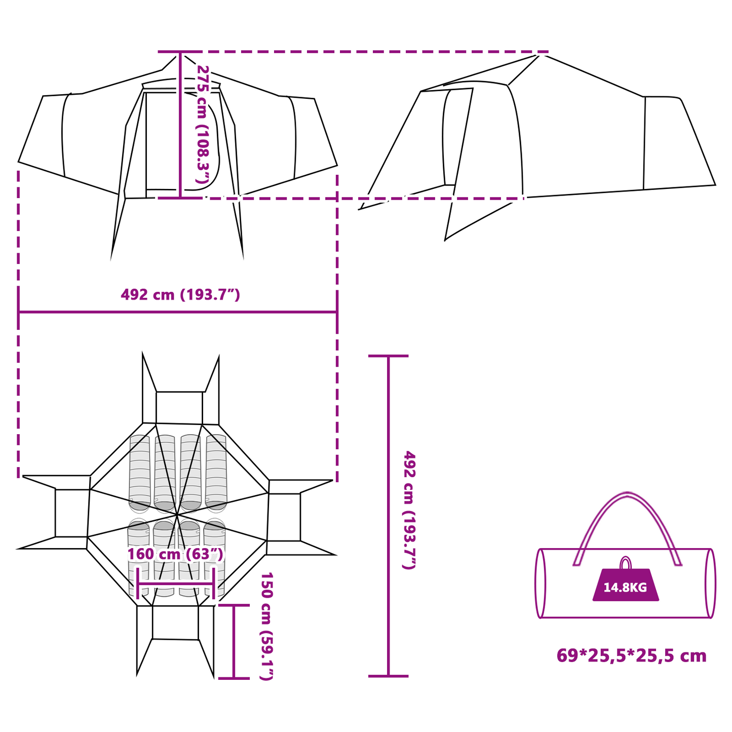 vidaXL Family Tent Tipi Green 8-Person Waterproof