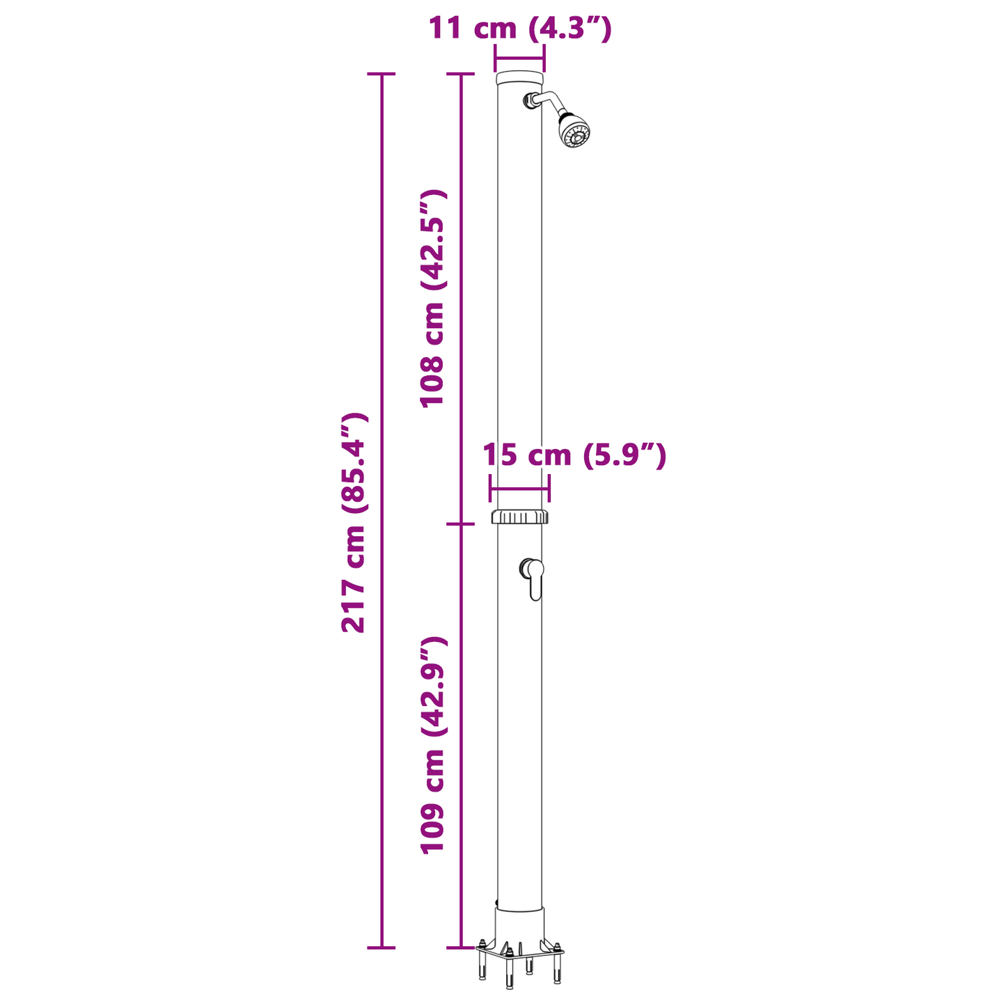 vidaXL Outdoor Solar Shower 217 cm 20 L