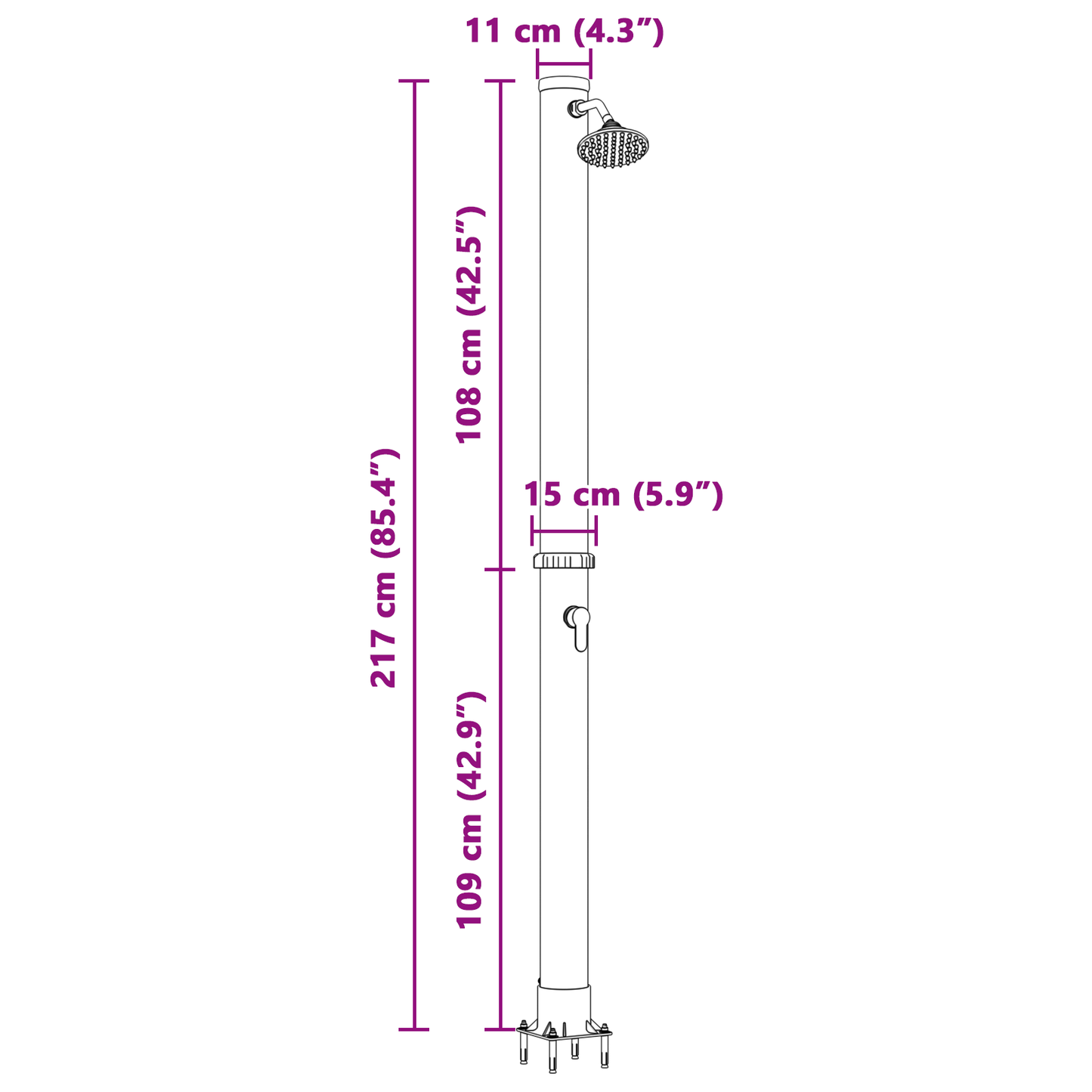 vidaXL Outdoor Solar Shower 217 cm 20 L