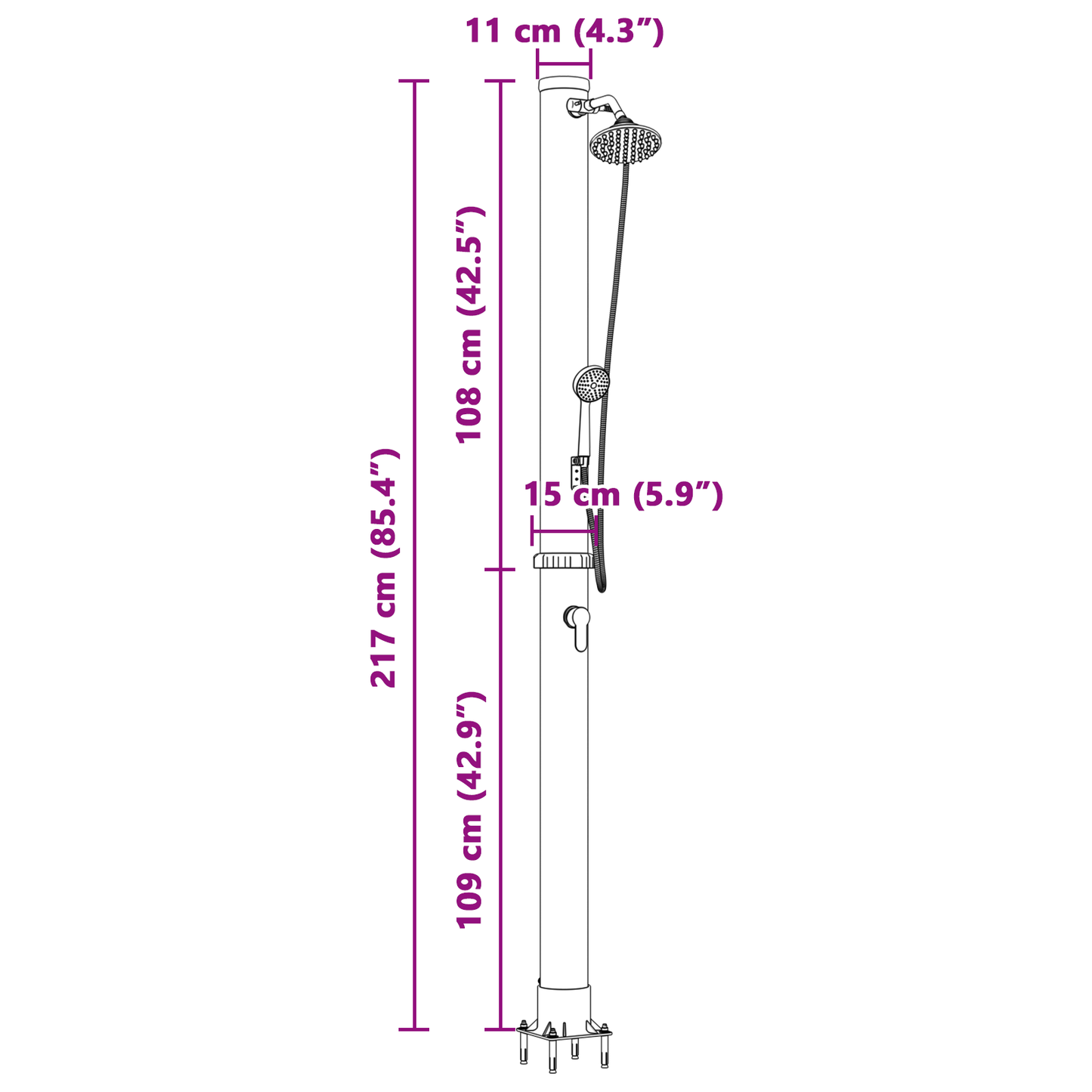 vidaXL Outdoor Solar Shower with Handheld Shower Head 217 cm 20 L
