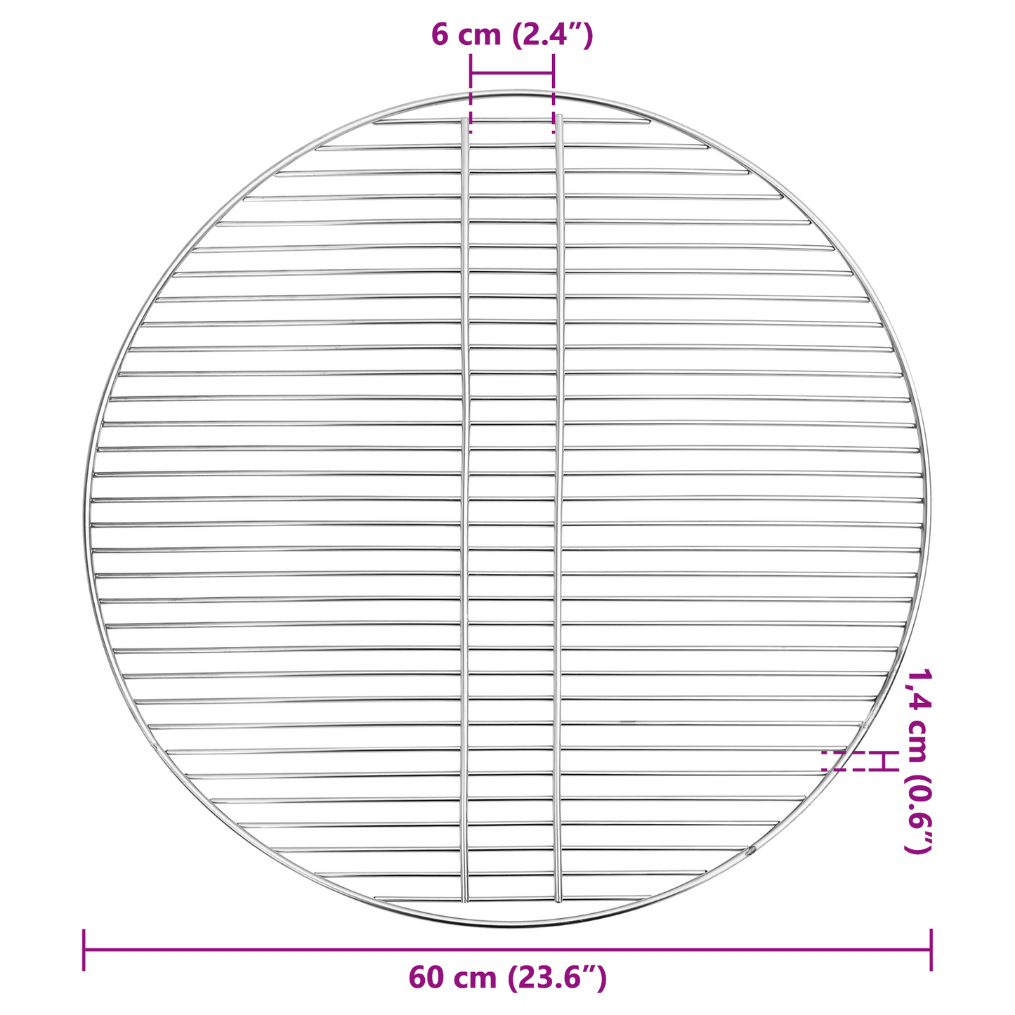vidaXL BBQ Grill Grate Silver Ø60 cm Stainless Steel