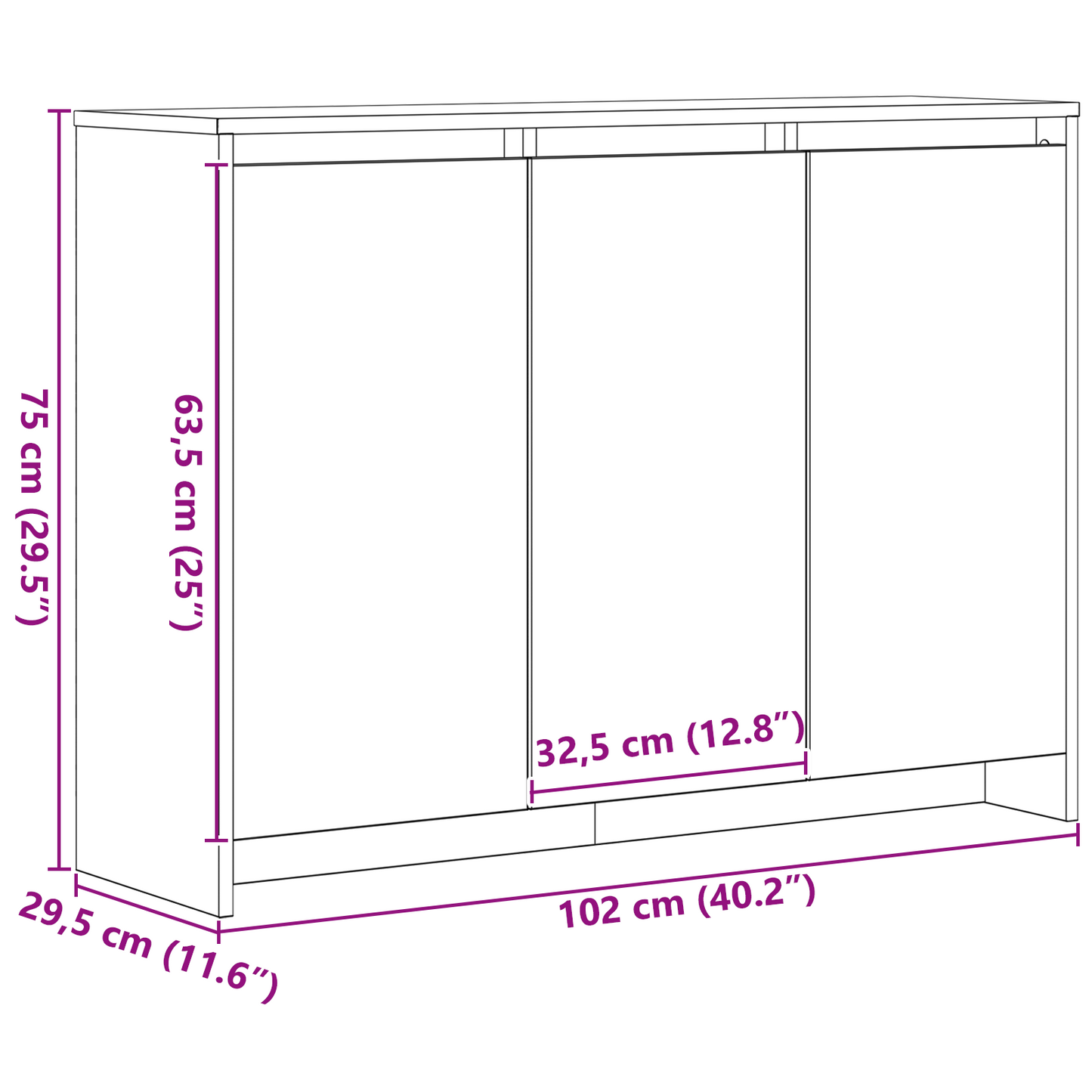 vidaXL Sideboard Black 102 x 29.5 x 75 cm Engineered wood