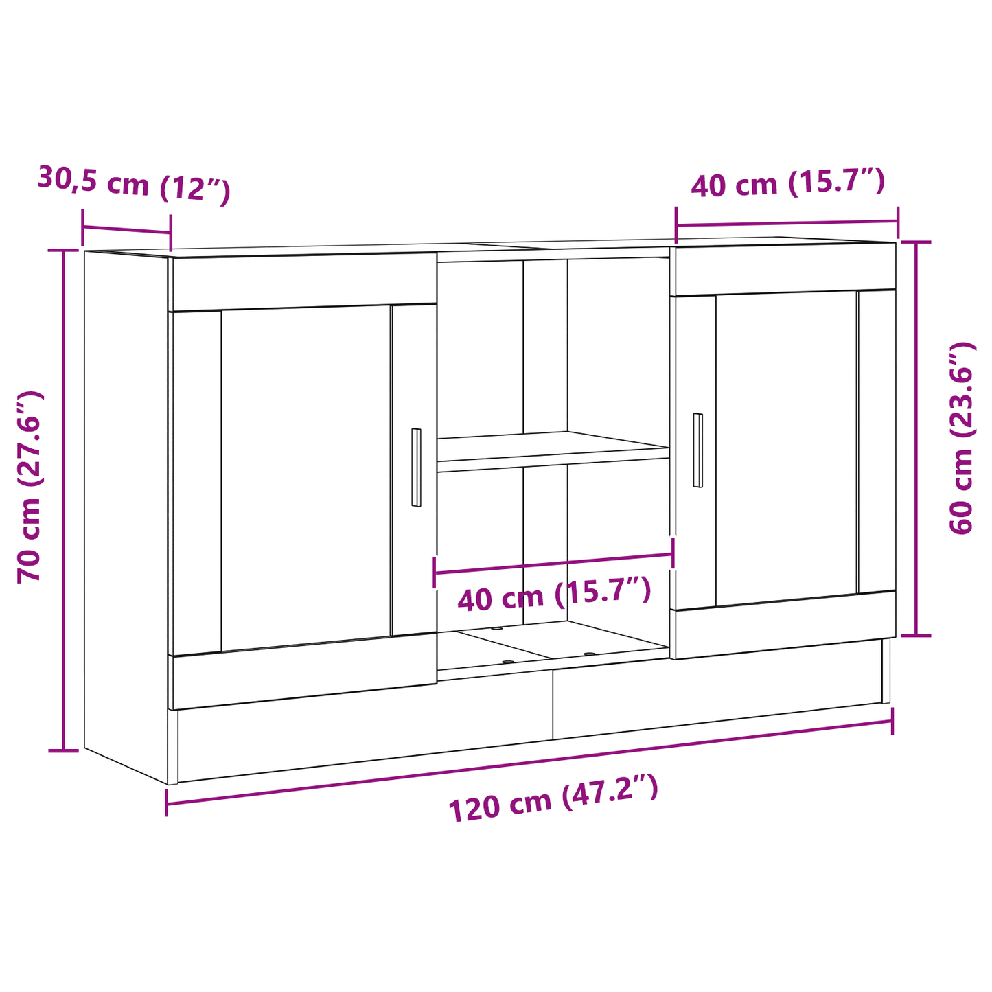 vidaXL Sideboard Black Oak 120 x 30.5 x 70 cm Engineered Wood