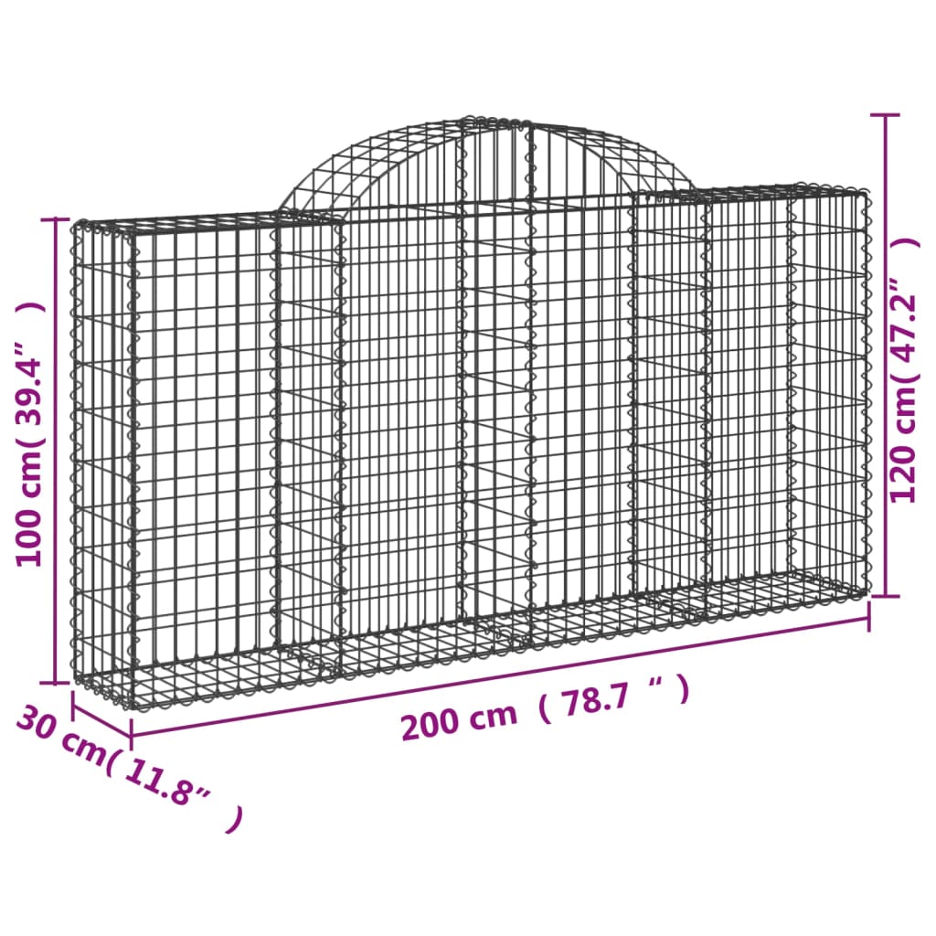 vidaXL Arched Gabion Baskets 12 pcs 200x30x100/120 cm Galvanised Iron