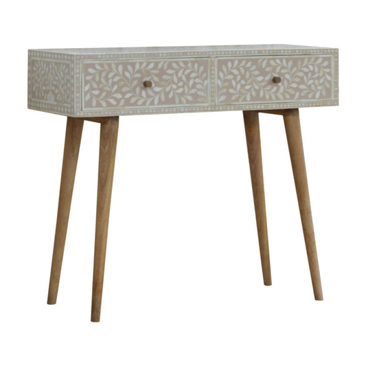 Light Taupe Floral Bone Inlay Console Table