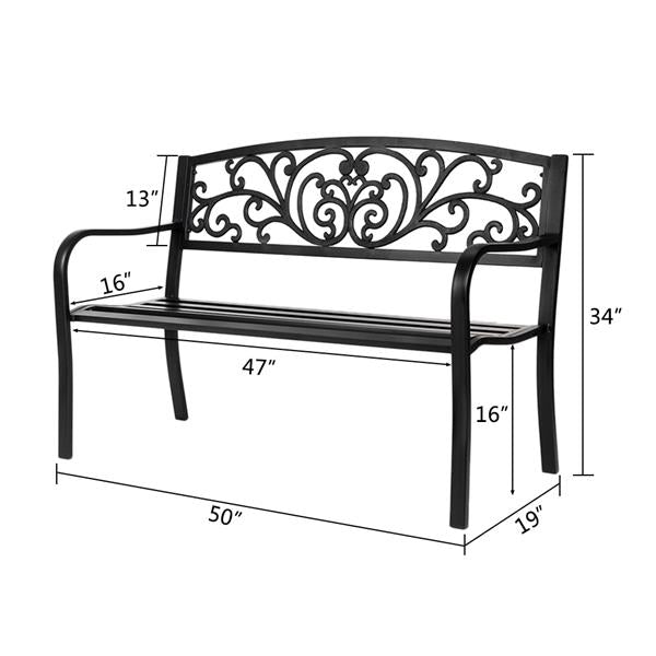 Outdoor 50" Iron Courtyard Park Ornate Bench