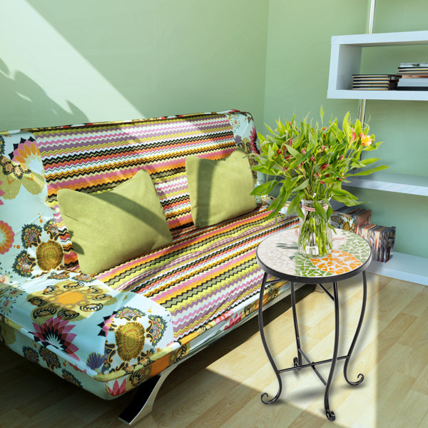 Artisasset Mosaic Round Terrace Bistro Table Inlaid With Glass Pineapple Pattern