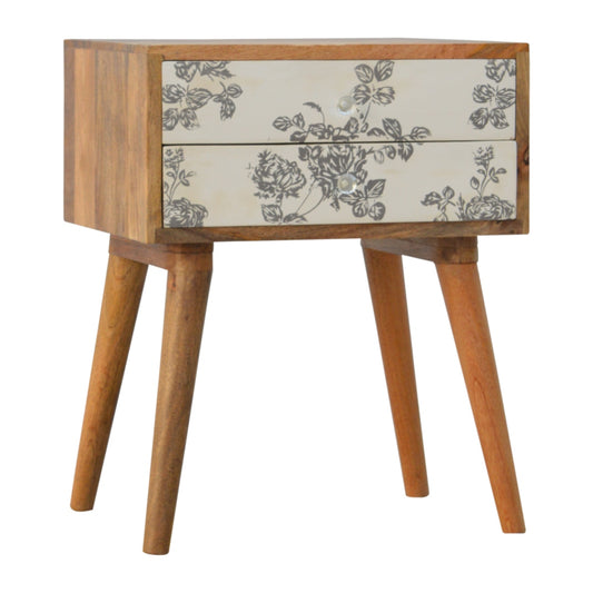 Black Floral Screen Printed Bedside - SPECIAL OFFER PRICE LIMITED TIME