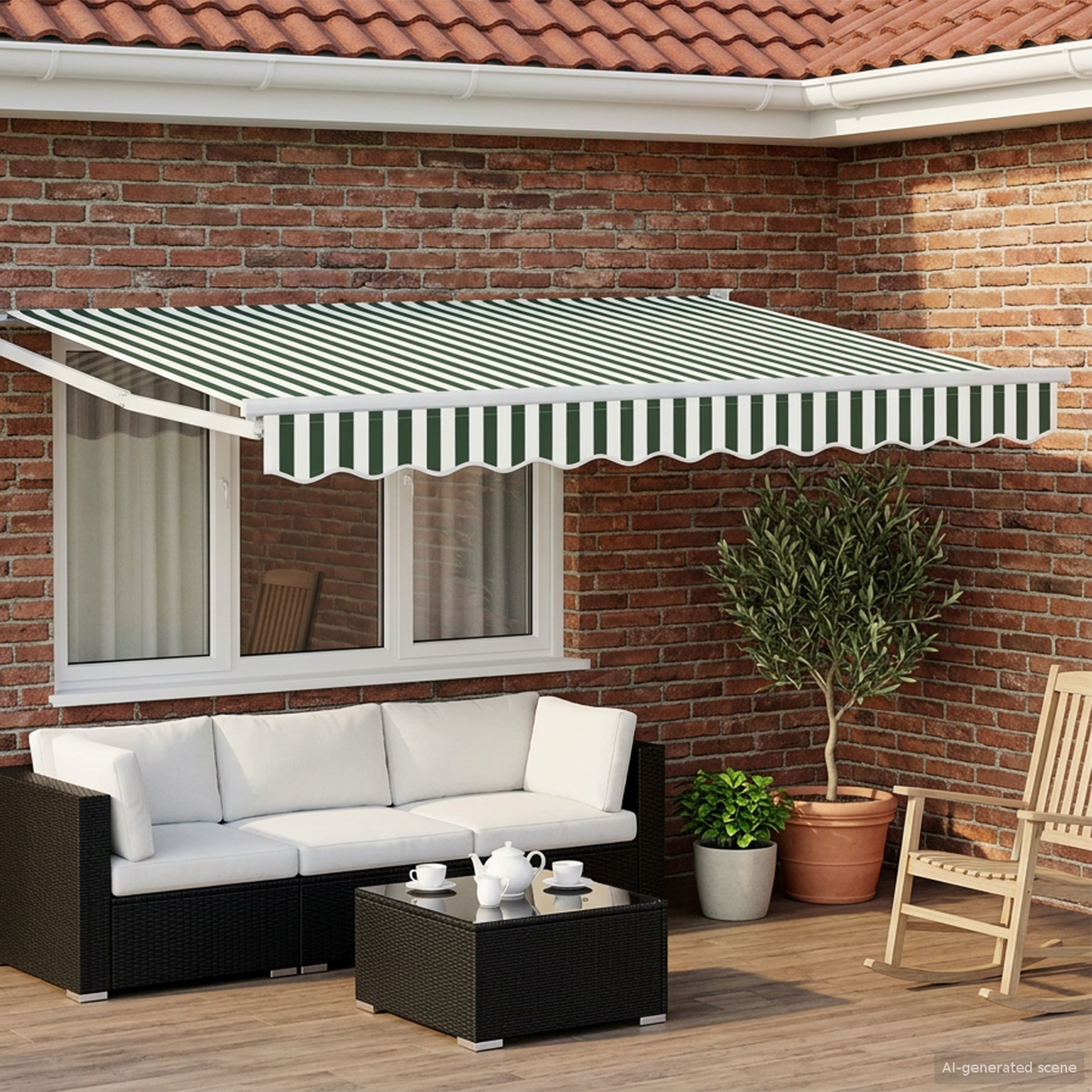 vidaXL Manual Retractable Awning with LEDs Green and White 3.5 x 2 m