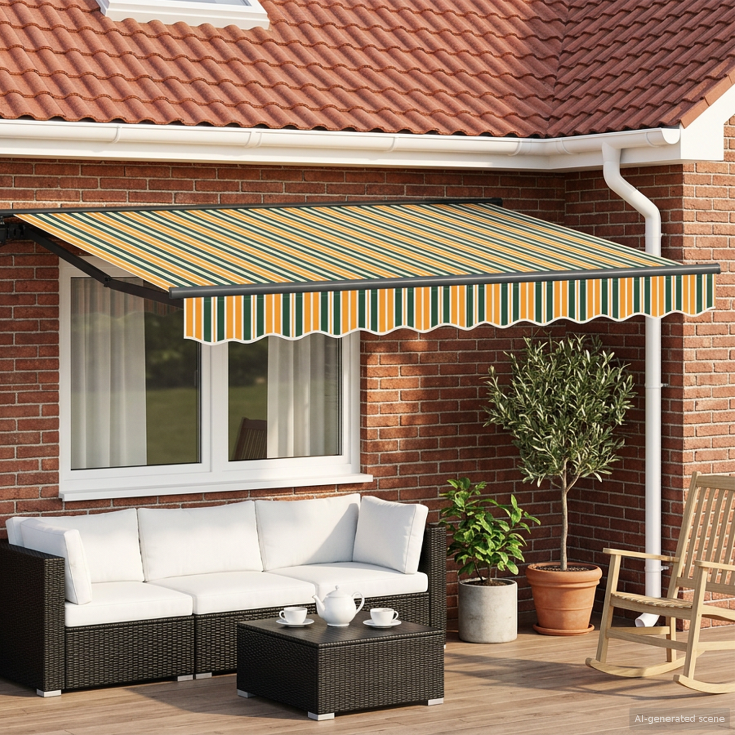 vidaXL Manual Retractable Awning Green and Yellow 3 x 2 m