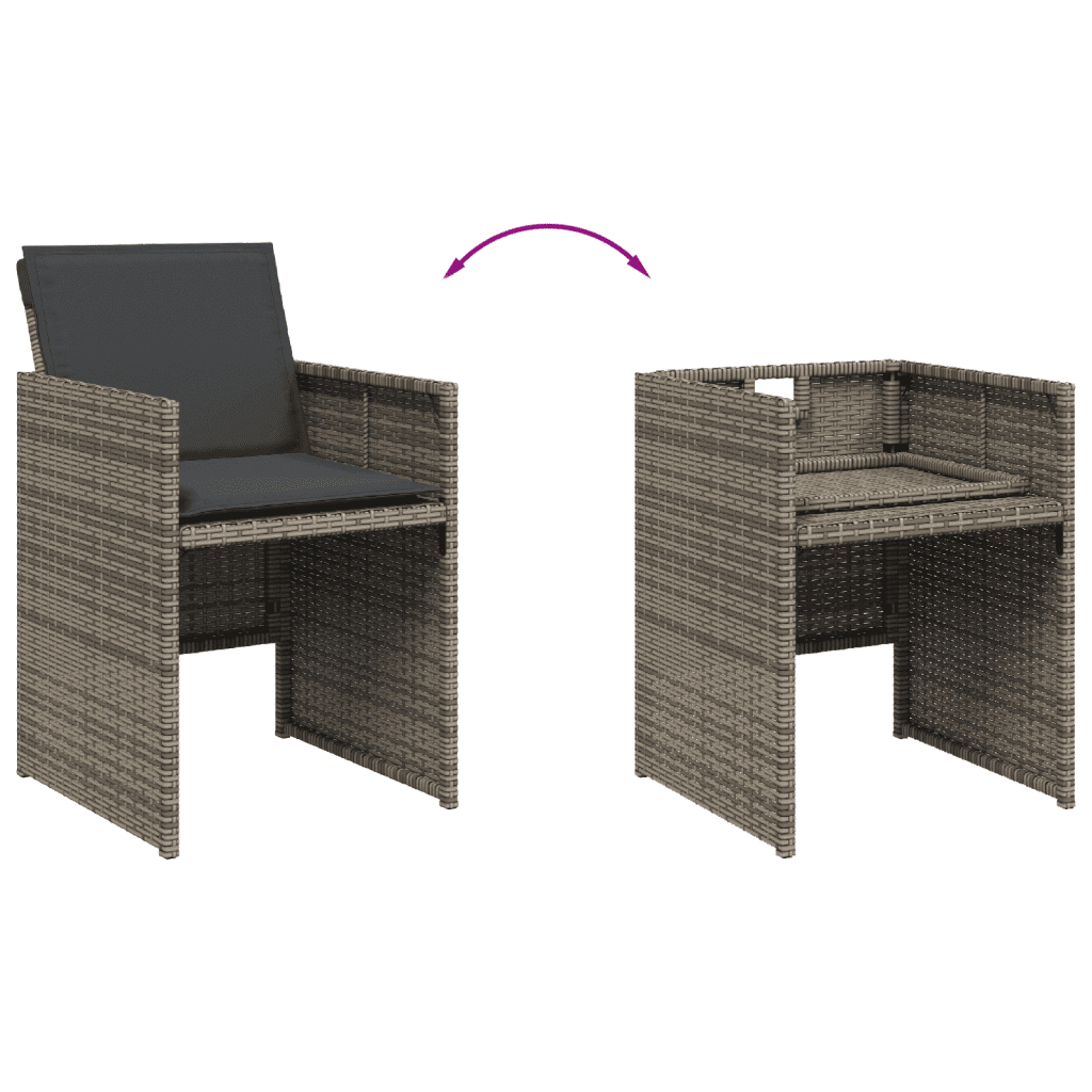 vidaXL 13 Piece Garden Dining Set with Cushions Grey Poly Rattan