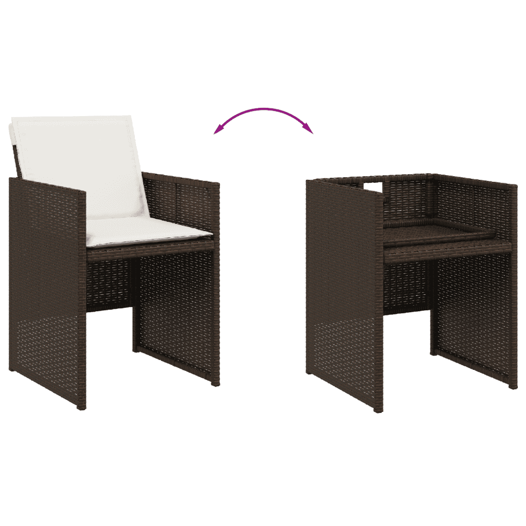 vidaXL 5 Piece Garden Dining Set with Cushions Brown Poly Rattan