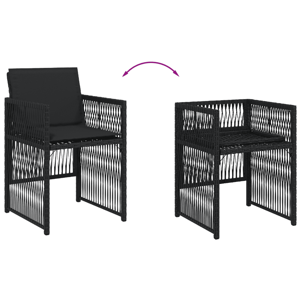 vidaXL 11 Piece Garden Dining Set with Cushions Black Poly Rattan