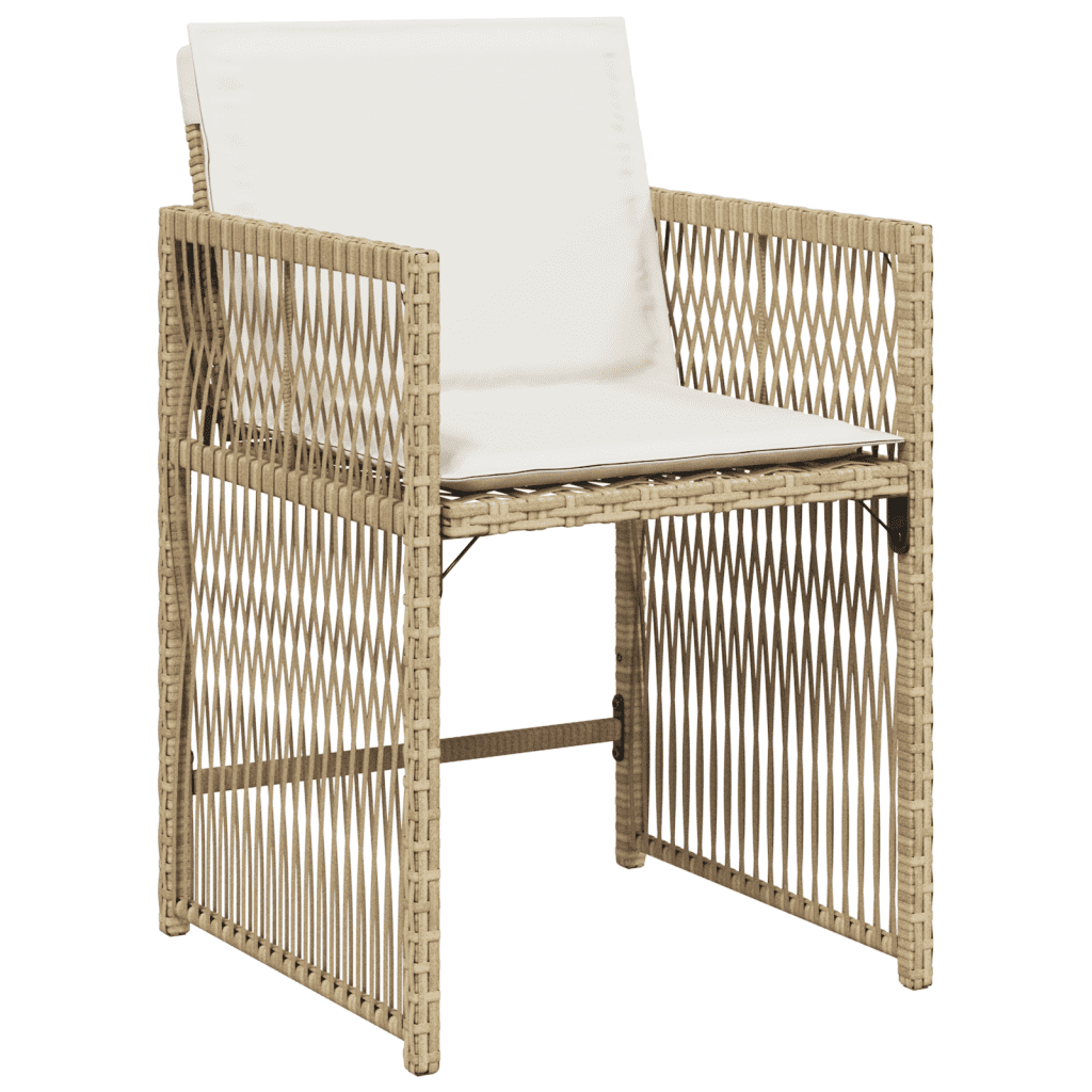 vidaXL 7 Piece Garden Dining Set with Cushions Beige Poly Rattan