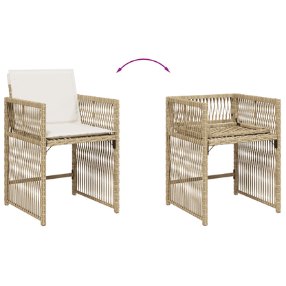 vidaXL 7 Piece Garden Dining Set with Cushions Beige Poly Rattan