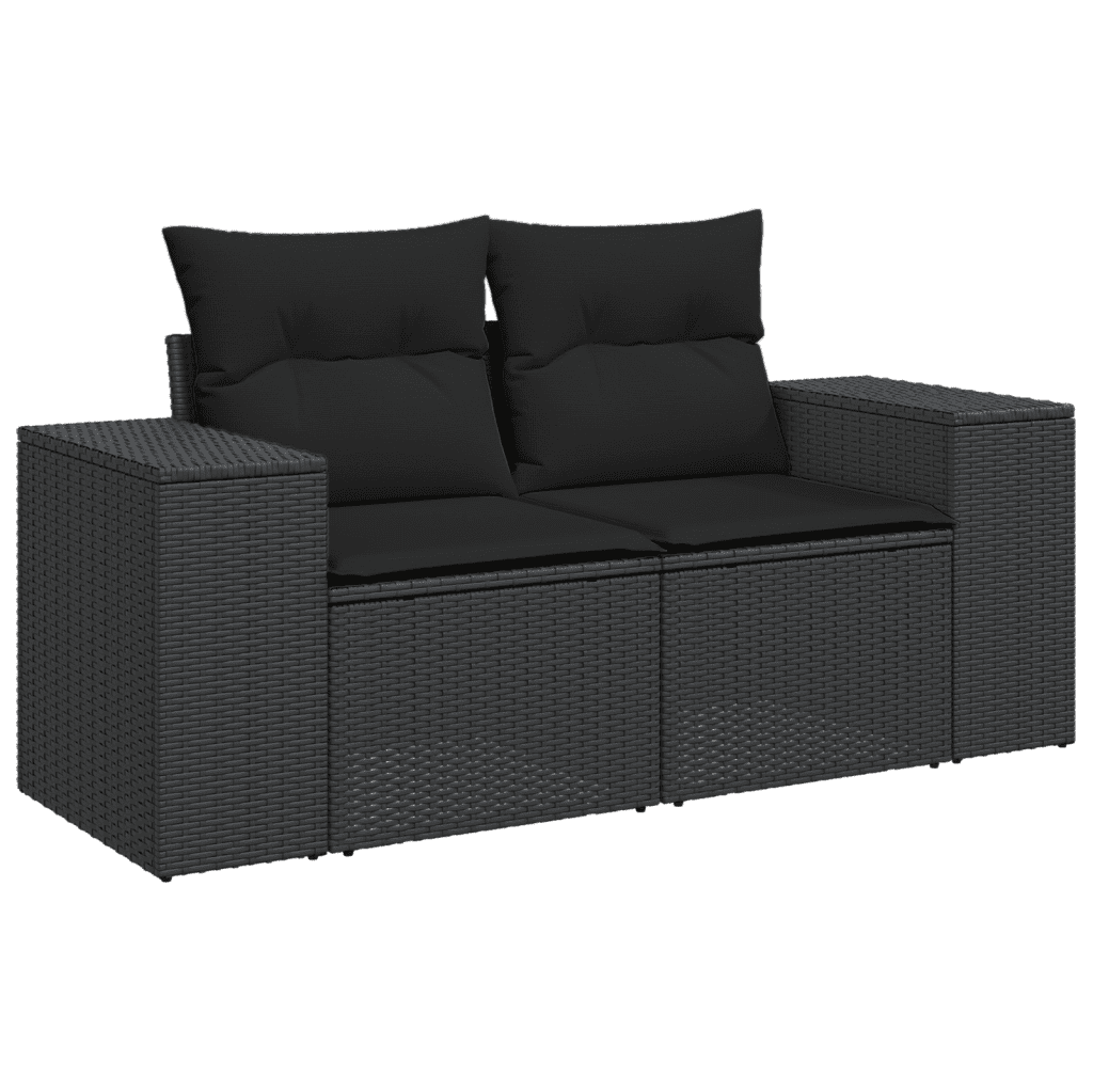 vidaXL 9 Piece Garden Dining Set with Cushions Black Poly Rattan