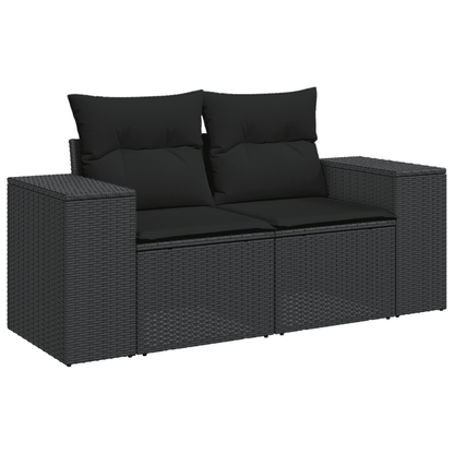 vidaXL 9 Piece Garden Dining Set with Cushions Black Poly Rattan