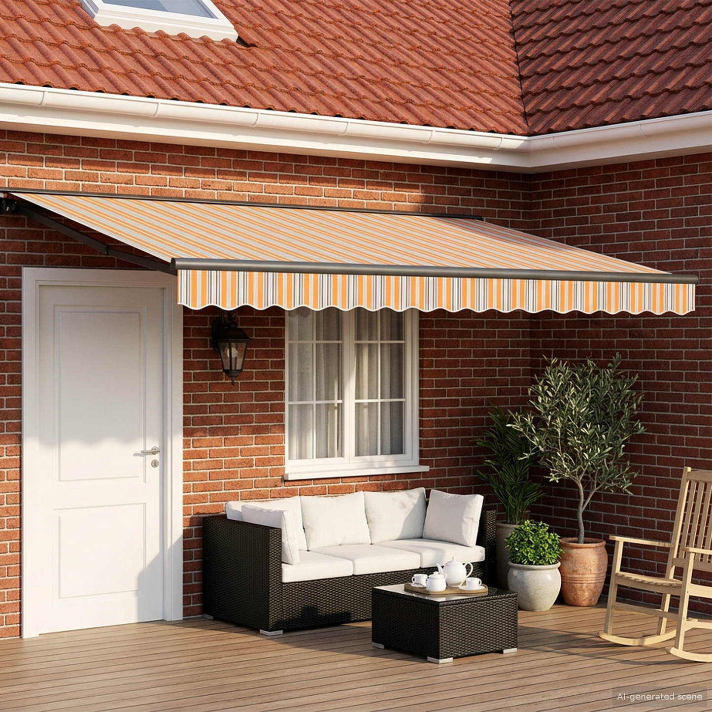 vidaXL Manual Retractable Awning Orange, Grey, Blue and White