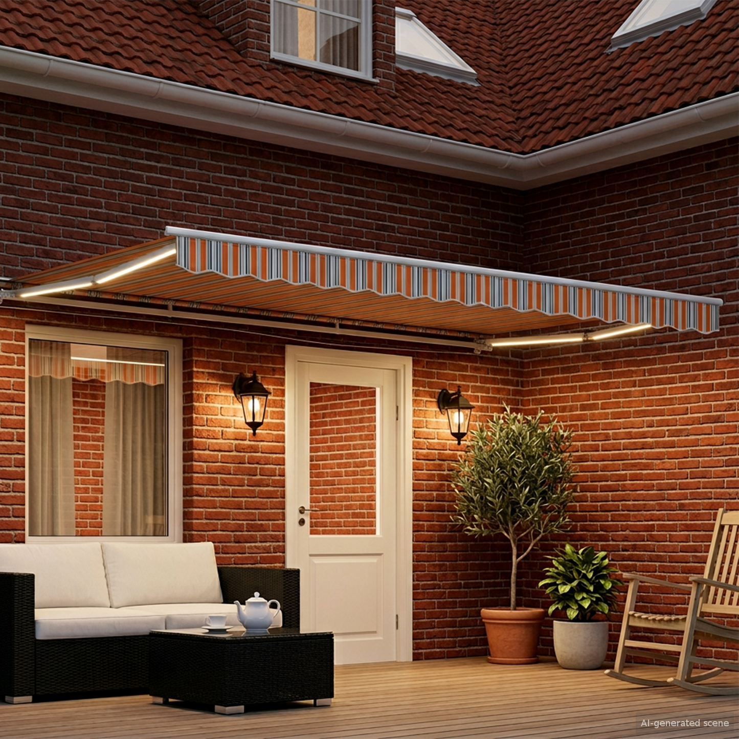 vidaXL Manual Awning Frame with LEDs Blue, Orange and White 4 x 3.5 m