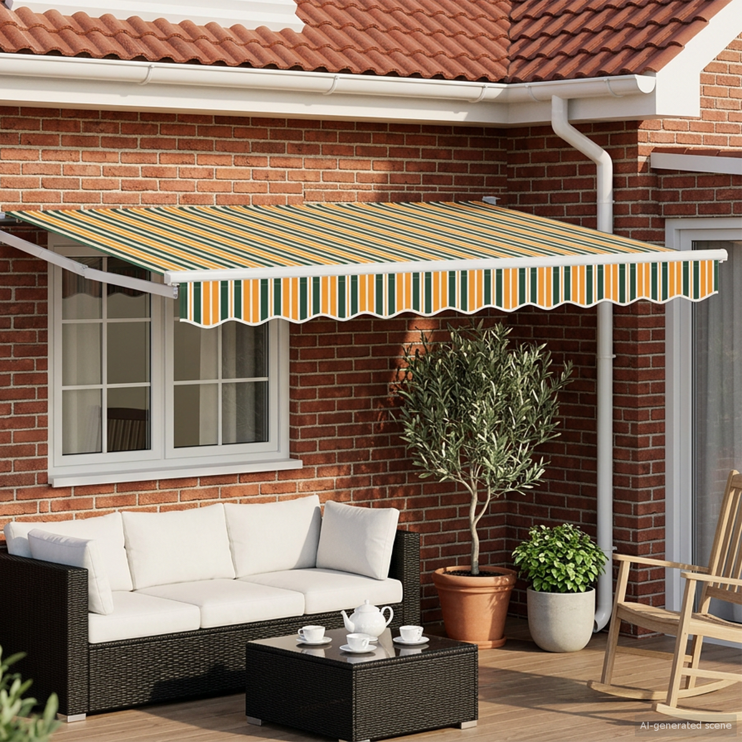 vidaXL Electric Retractable Awning Green, Yellow and White 3 x 2 m