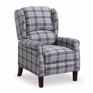 Tartan Reclining Chair Wing Back, Recliner Armchair Soft Upholstered w/Adjustable Backrest and Footrest