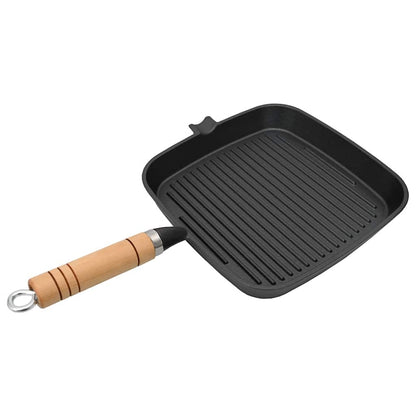 vidaXL Grill Pan with Wooden Handle Cast Iron 20x20 cm
