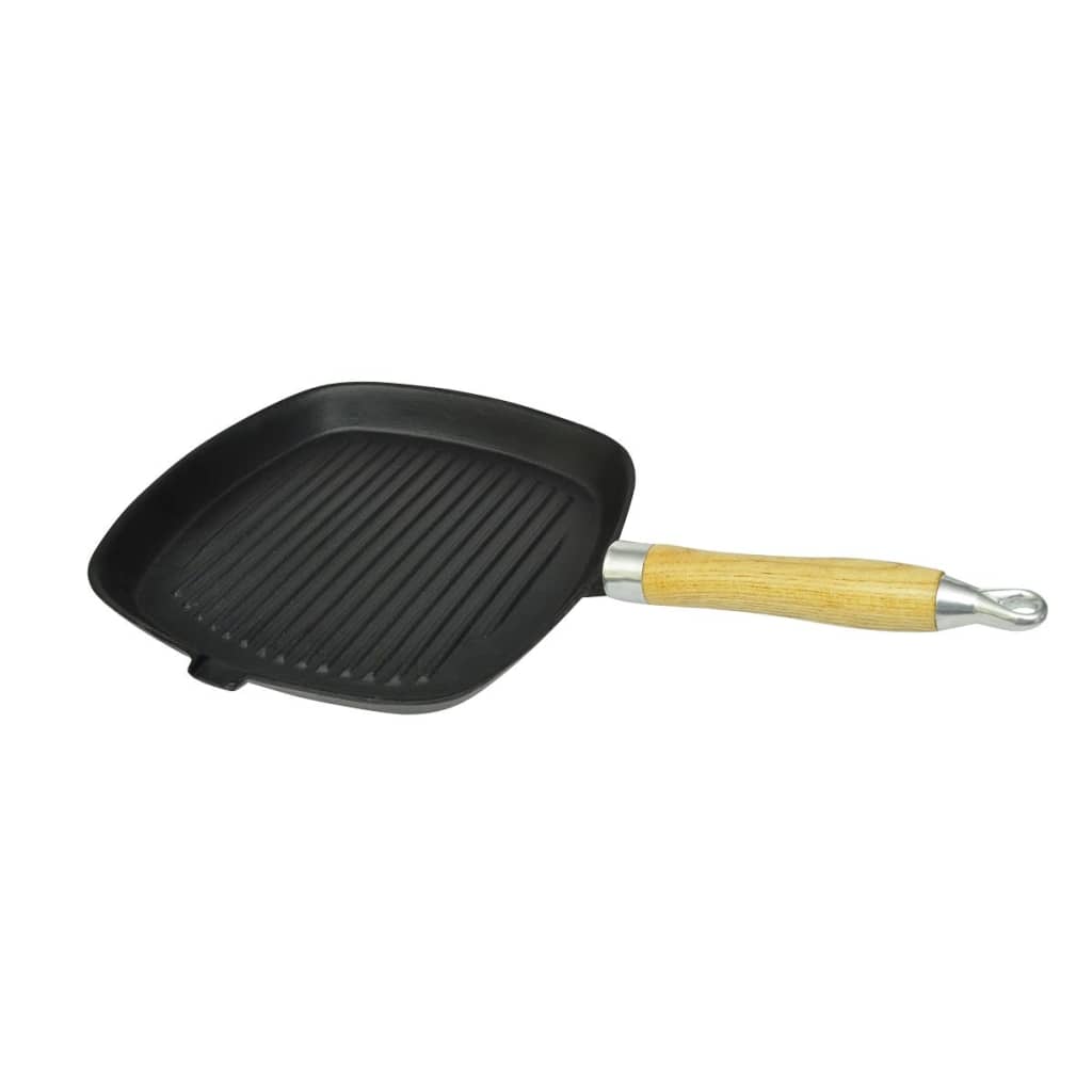 vidaXL Grill Pan with Wooden Handle Cast Iron 20x20 cm