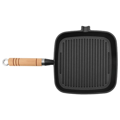 vidaXL Grill Pan with Wooden Handle Cast Iron 20x20 cm
