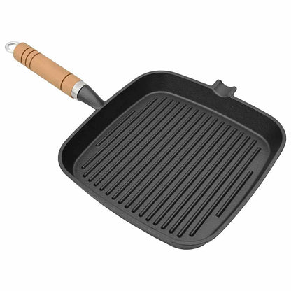 vidaXL Grill Pan with Wooden Handle Cast Iron 20x20 cm